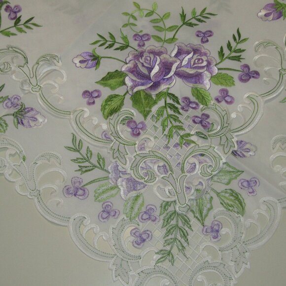 34" x 34" Lilac Spring Floral Embroidered Table Cover - Picture 3 of 11